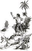 Ilustración sobre el verdadero Alexander Selkirk (Robinson Crusoe)